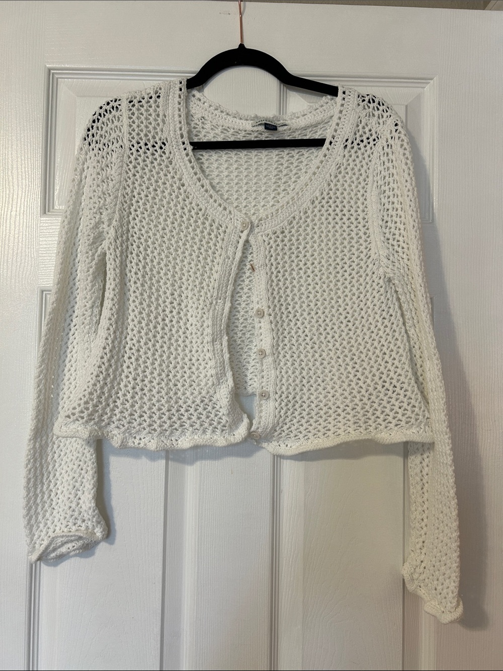 American Eagle Outfitters White Open-Knit Button Cardigan